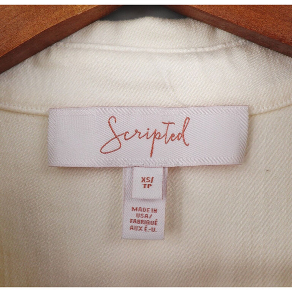 Scripted Peplum Jacket Womens XS Cream Flared Sleeve Canvas Fitted Mod 70s Retro - Picture 2 of 16